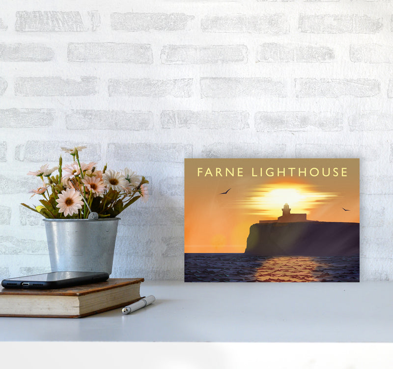 Farne Lighthouse Travel Art Print by Richard O'Neill A4 Black Frame