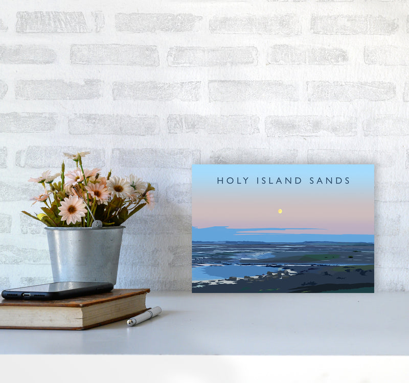 Holy Island Sands Travel Art Print by Richard O'Neill A4 Black Frame