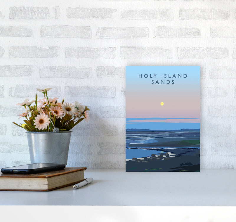 Holy Island Sands portrait Travel Art Print by Richard O'Neill A4 Black Frame