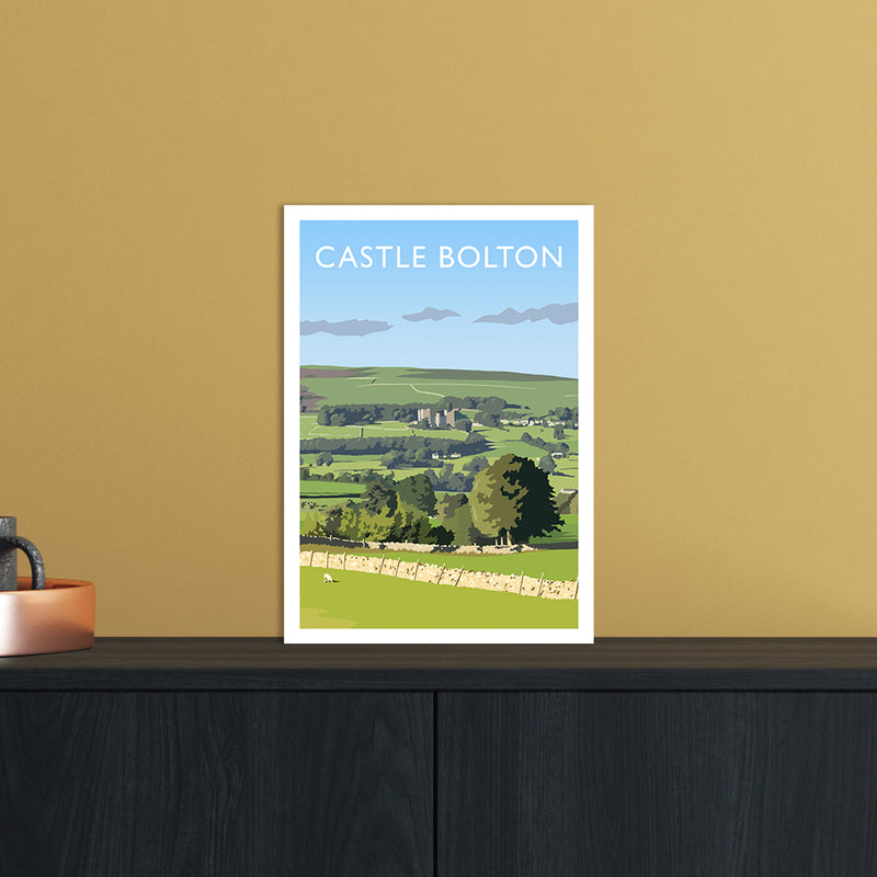 Castle Bolton Portrait Travel Art Print by Richard O'Neill A4 Black Frame