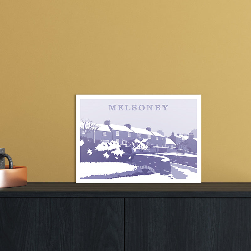 Melsonby (Snow) Travel Art Print by Richard O'Neill A4 Black Frame