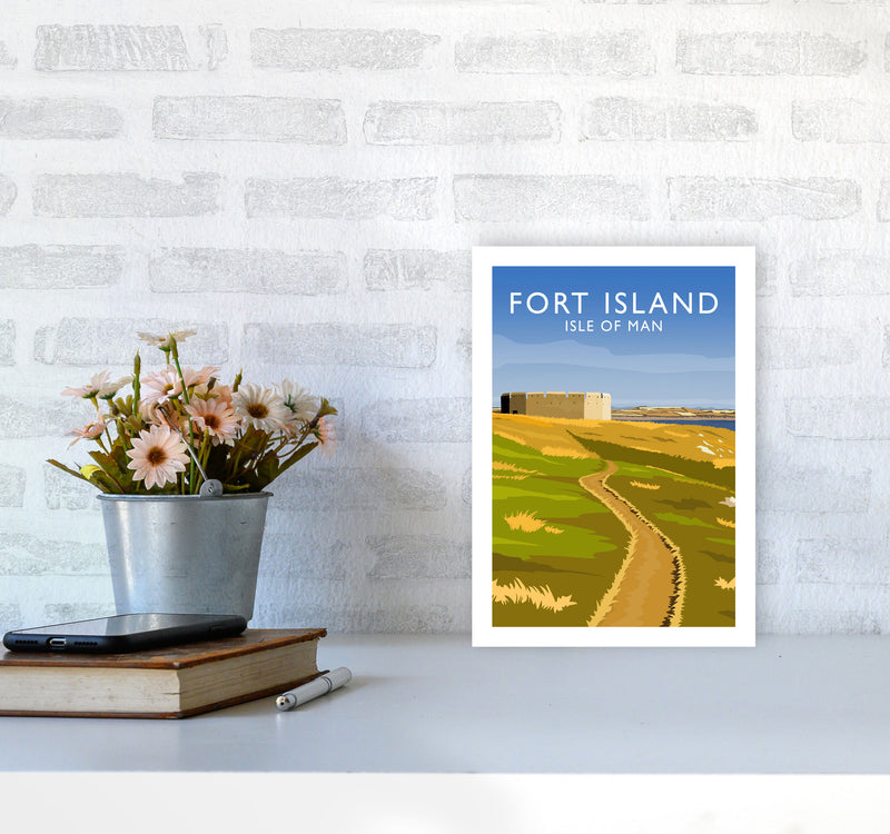 Fort Island portrait Travel Art Print by Richard O'Neill A4 Black Frame