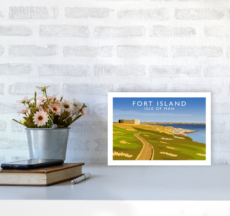 Fort Island Travel Art Print by Richard O'Neill A4 Black Frame