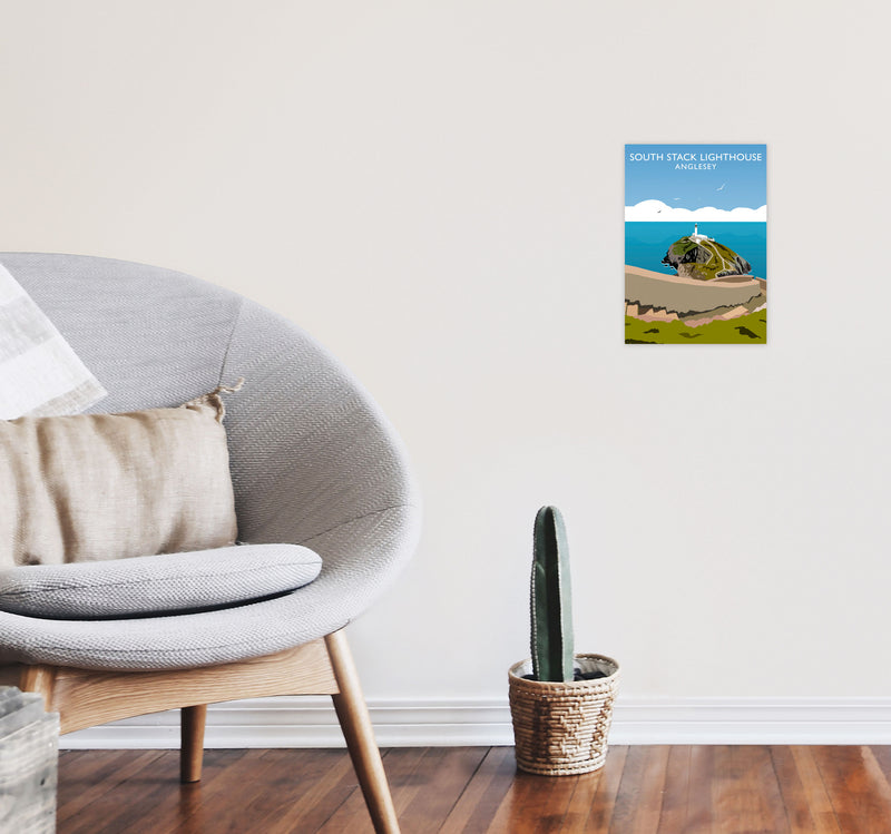 South Stack Lighthouse Anglesey Travel Art Print by Richard O'Neill A4 Black Frame