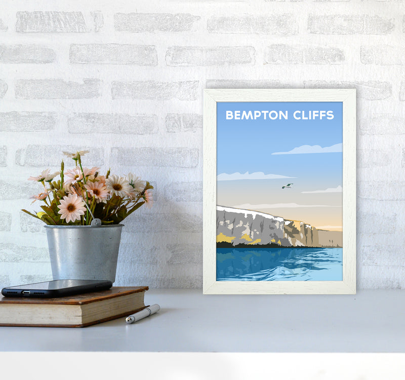 Bempton Cliffs portrait Travel Art Print by Richard O'Neill A4 Oak Frame