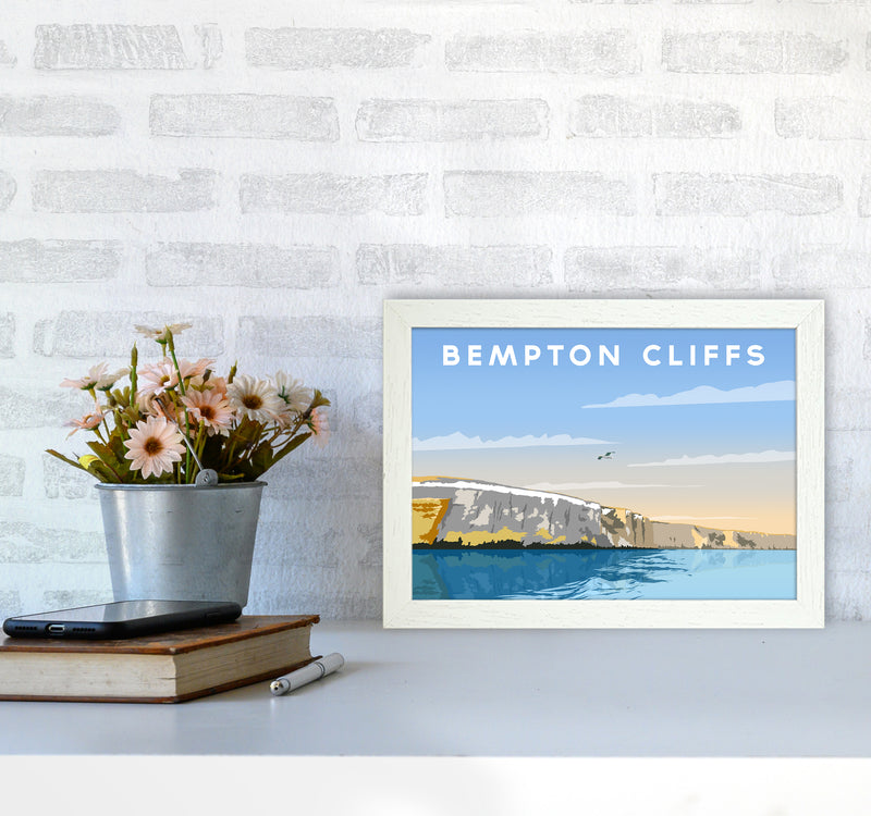 Bempton Cliffs Travel Art Print by Richard O'Neill A4 Oak Frame