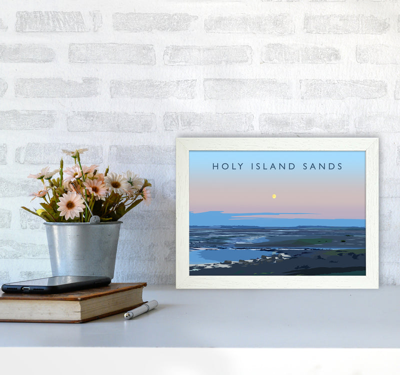 Holy Island Sands Travel Art Print by Richard O'Neill A4 Oak Frame