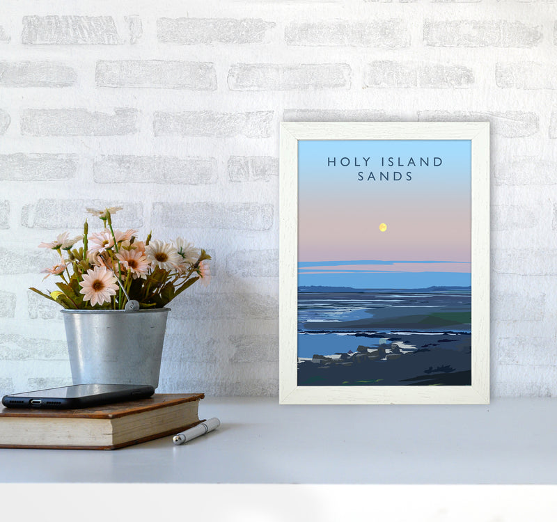 Holy Island Sands portrait Travel Art Print by Richard O'Neill A4 Oak Frame