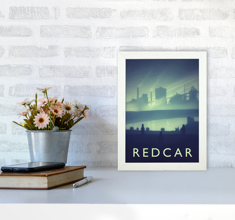 Redcar (night) portrait Travel Art Print by Richard O'Neill A4 Oak Frame