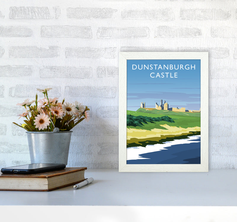 Dunstanburgh Castle portrait Travel Art Print by Richard O'Neill A4 Oak Frame