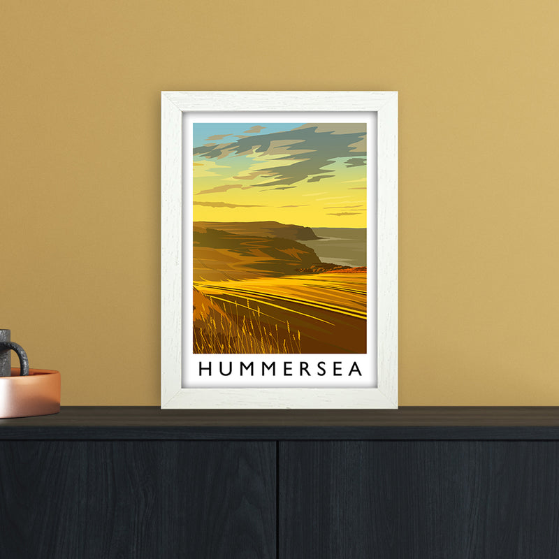Hummersea Portrait Travel Art Print by Richard O'Neill A4 Oak Frame