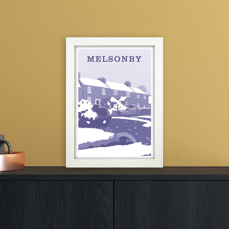 Melsonby (Snow) Portrait Travel Art Print by Richard O'Neill A4 Oak Frame