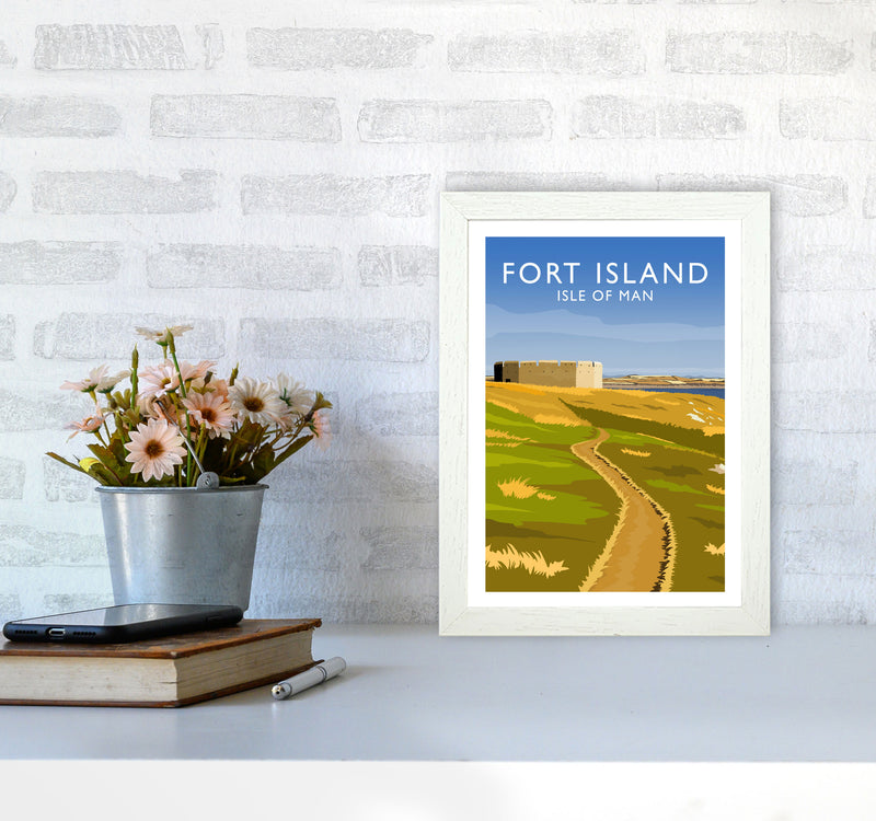 Fort Island portrait Travel Art Print by Richard O'Neill A4 Oak Frame