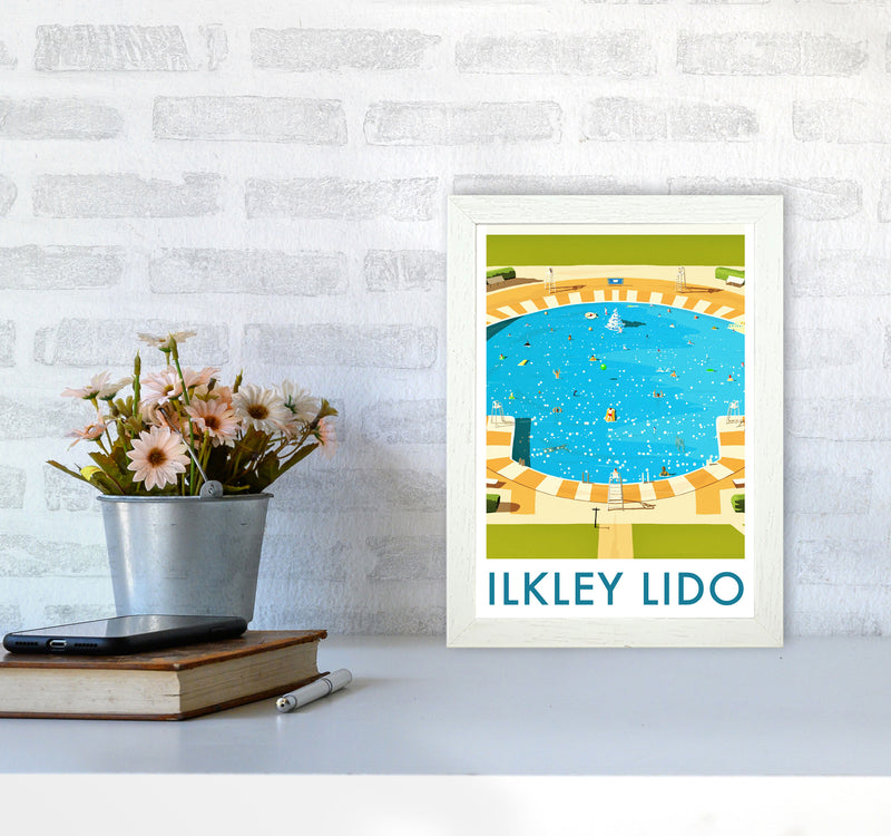 Ilkley Lido portrait Travel Art Print by Richard O'Neill A4 Oak Frame