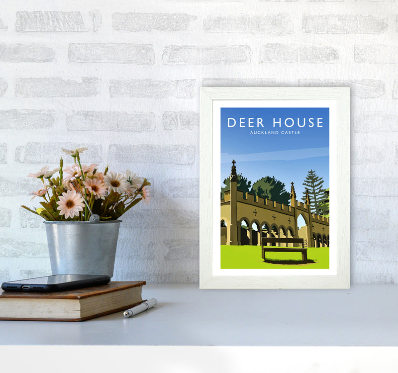 Deer House portrait Travel Art Print by Richard O'Neill A4 Oak Frame