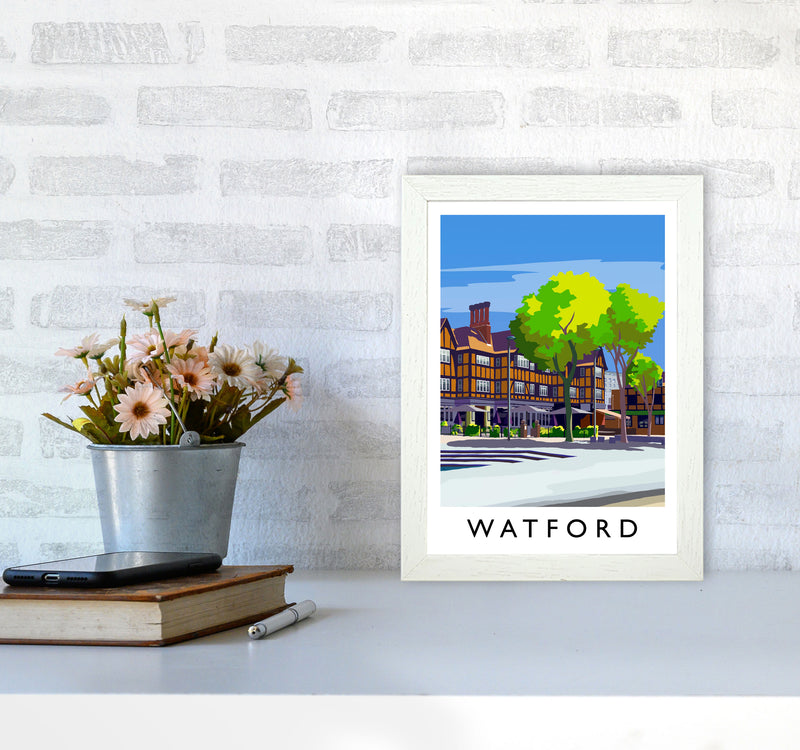 Watford 2 portrait Travel Art Print by Richard O'Neill A4 Oak Frame