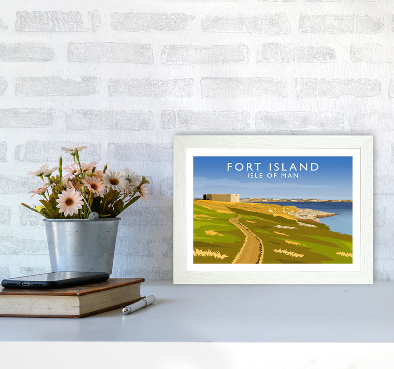 Fort Island Travel Art Print by Richard O'Neill A4 Oak Frame