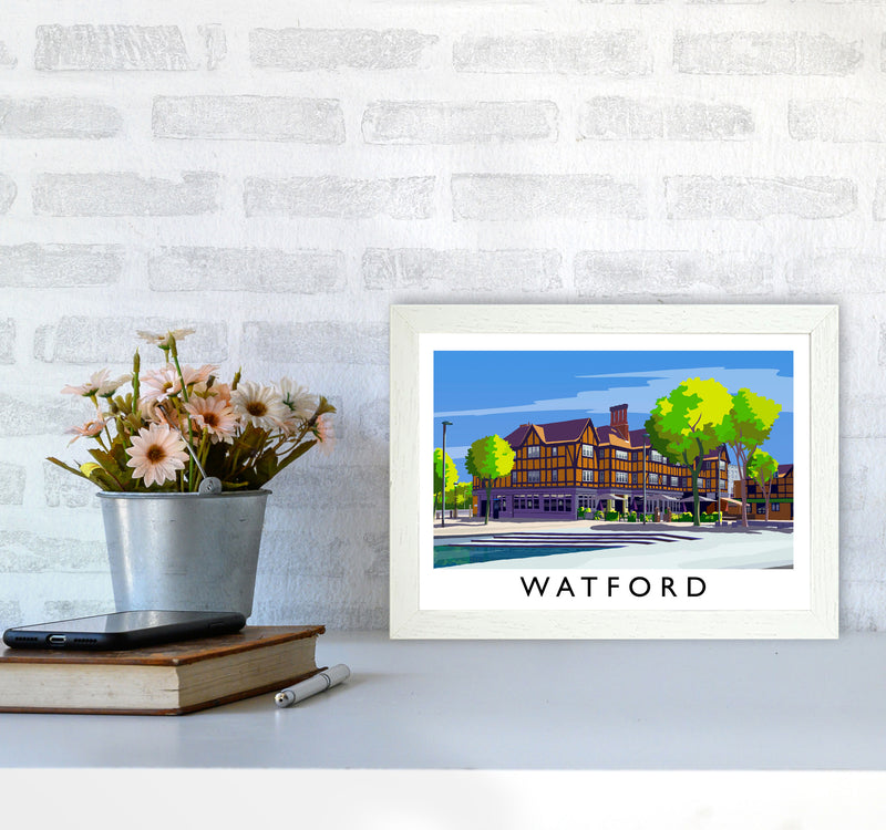 Watford 2 Travel Art Print by Richard O'Neill A4 Oak Frame