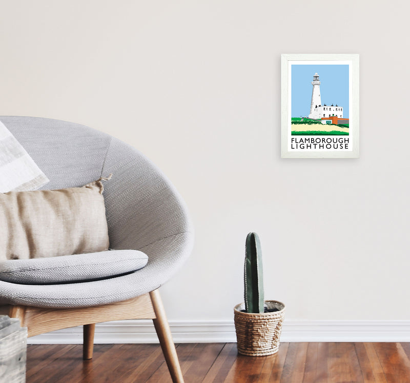 Flamborough Lighthouse Framed Digital Art Print by Richard O'Neill A4 Oak Frame