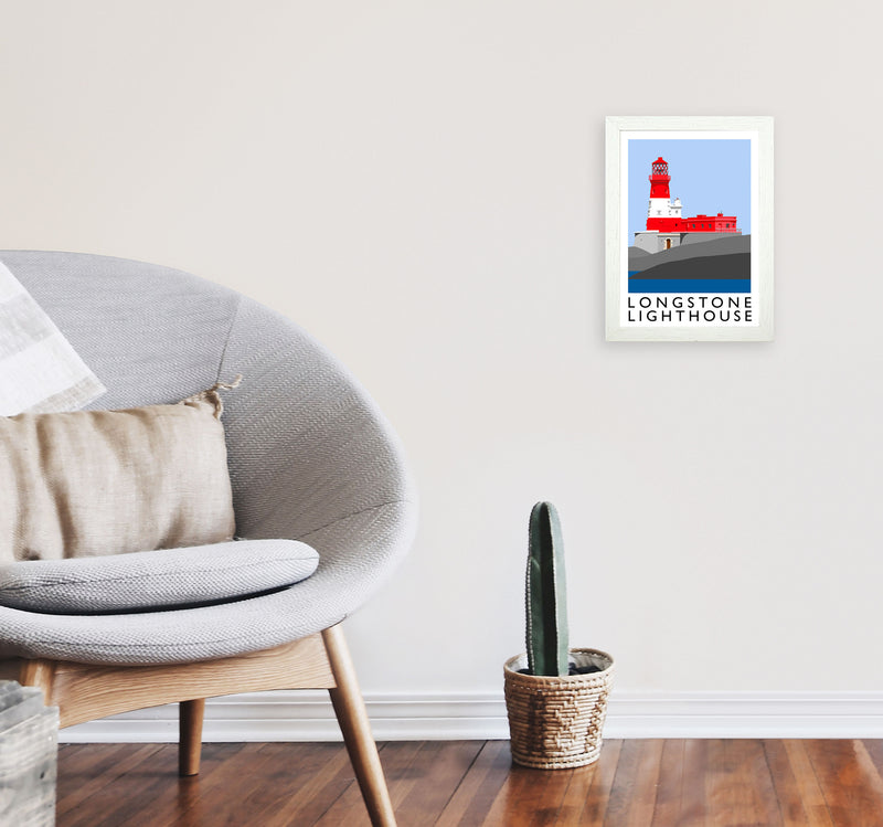 Longstone Lighthouse Framed Digital Art Print by Richard O'Neill A4 Oak Frame