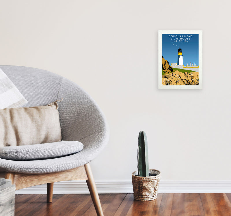 Douglas Head Lighthouse Isle of Man Framed Art Print by Richard O'Neill A4 Oak Frame