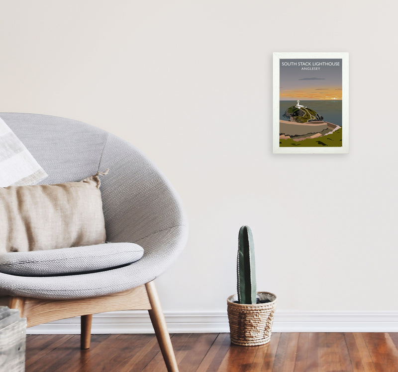 South Stack Lighthouse Anglesey Framed Digital Art Print by Richard O'Neill A4 Oak Frame