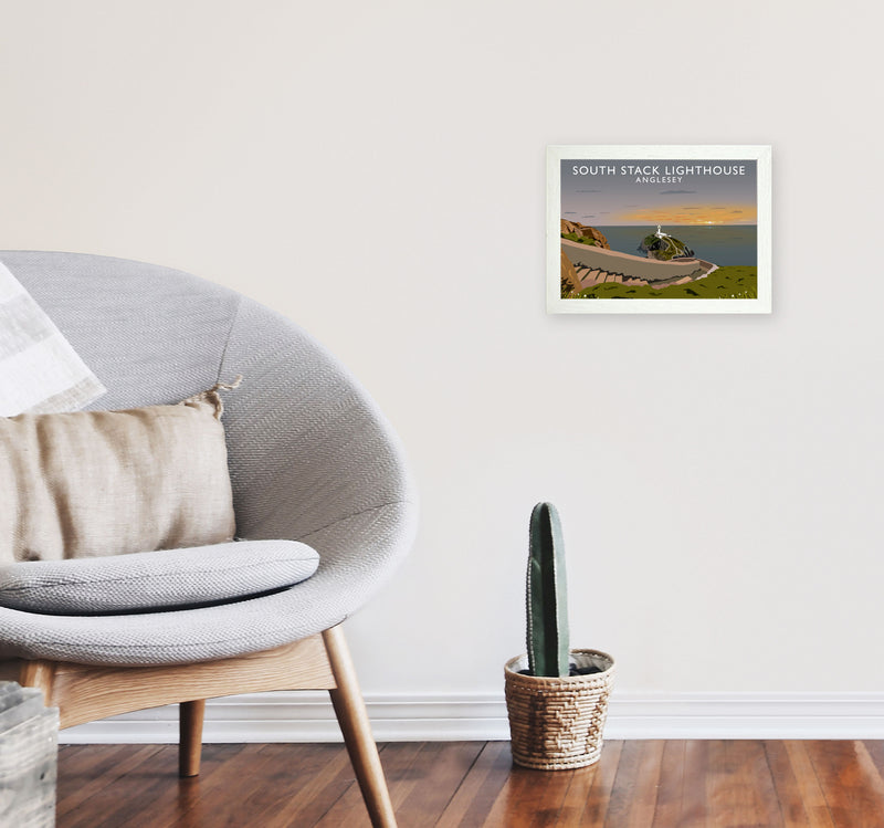South Stack Lighthouse Anglesey Travel Art Print by Richard O'Neill A4 Oak Frame