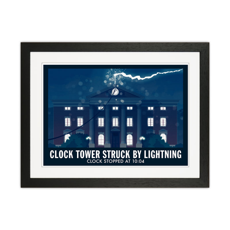 Clock Tower Struck By Lightning Art Print by Richard O'Neill Black Grain