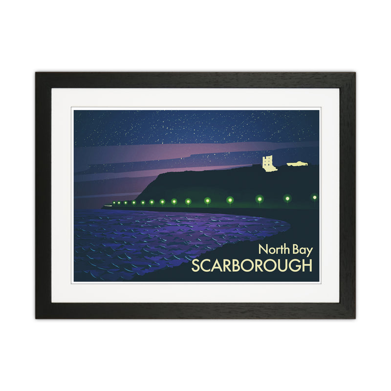 North Bay Scarborough (Night) Art Print by Richard O'Neill Black Grain