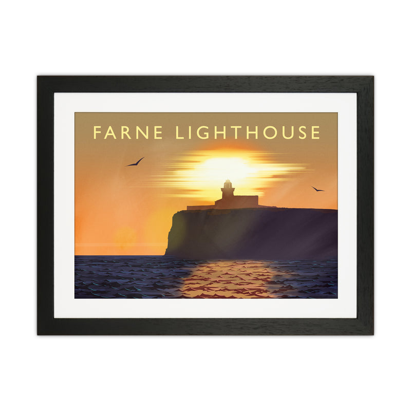 Farne Lighthouse Travel Art Print by Richard O'Neill Black Grain