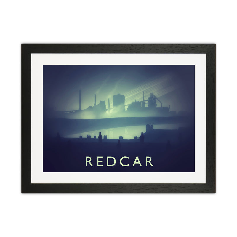 Redcar (night) Travel Art Print by Richard O'Neill Black Grain