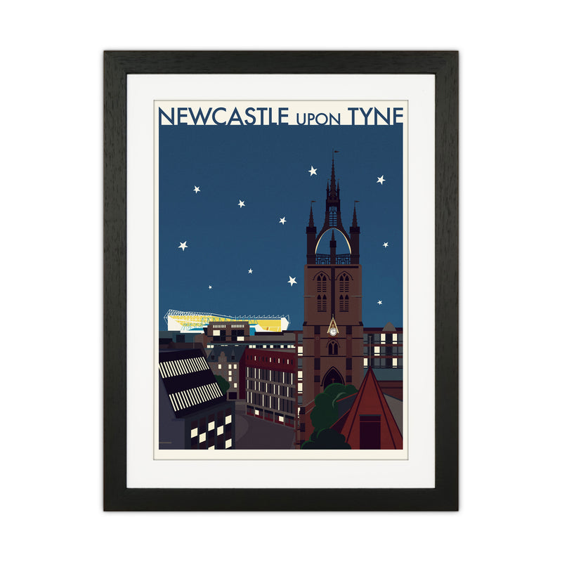 Newcastle upon Tyne 2 (Night) Travel Art Print by Richard O'Neill Black Grain