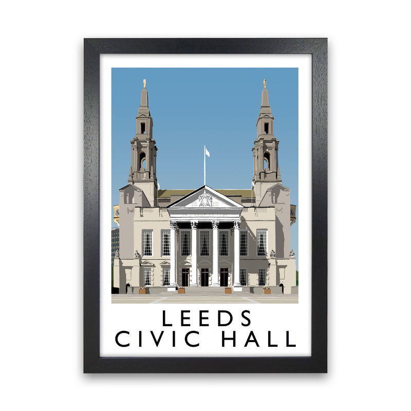 Leeds Civic Hall by Richard O'Neill Yorkshire Art Print, Vintage Travel Poster Black Grain