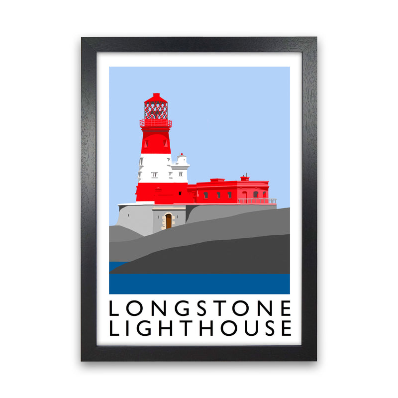 Longstone Lighthouse Framed Digital Art Print by Richard O'Neill Black Grain