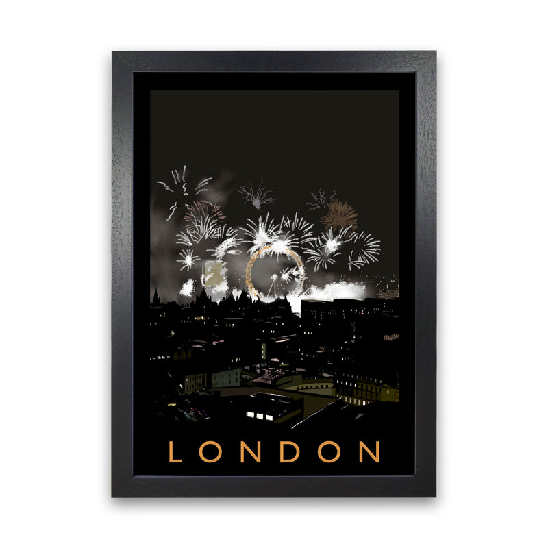 London Fireworks Art Print by Richard O'Neill Black Grain