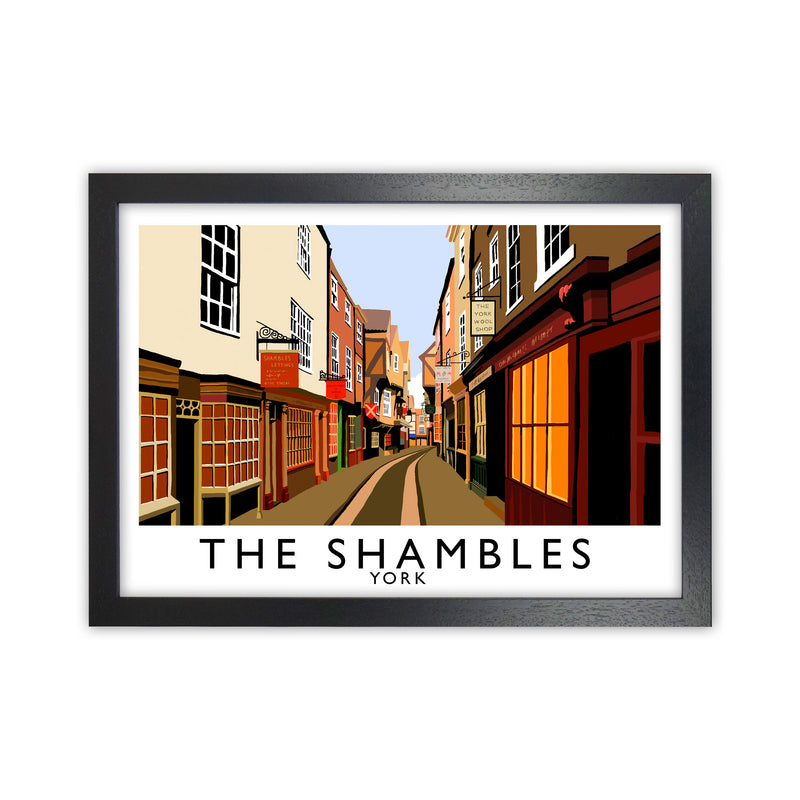 The Shambles by Richard O'Neill Yorkshire Art Print, Vintage Travel Poster Black Grain