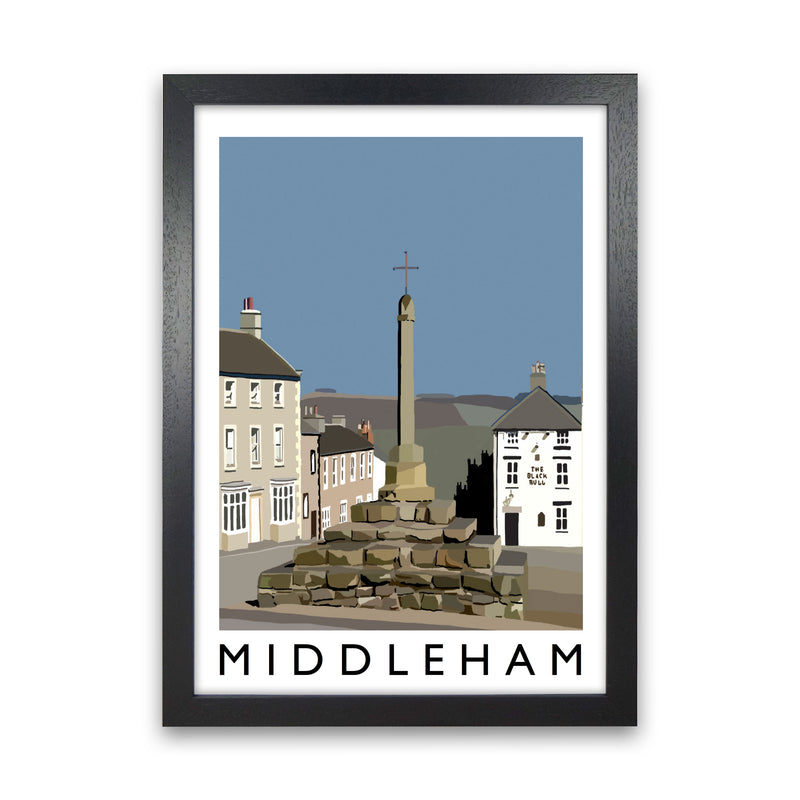 Middleham by Richard O'Neill Yorkshire Art Print, Vintage Travel Poster Black Grain