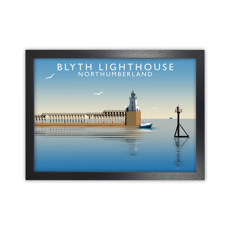Blyth Lighthouse Northumberland Framed Digital Art Print by Richard O'Neill Black Grain