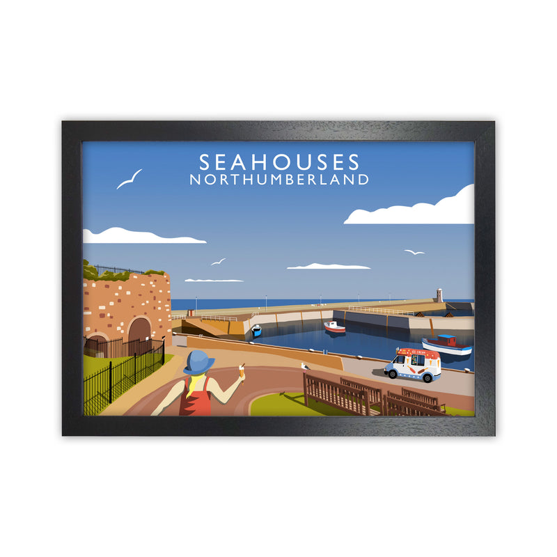 Seahouses Northumberland Framed Digital Art Print by Richard O'Neill Black Grain