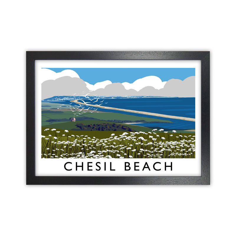 Chesil Beach Framed Digital Art Print by Richard O'Neill Black Grain