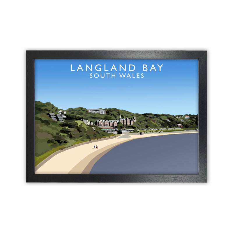 Langland Bay Travel Art Print by Richard O'Neill, Framed Wall Art Black Grain