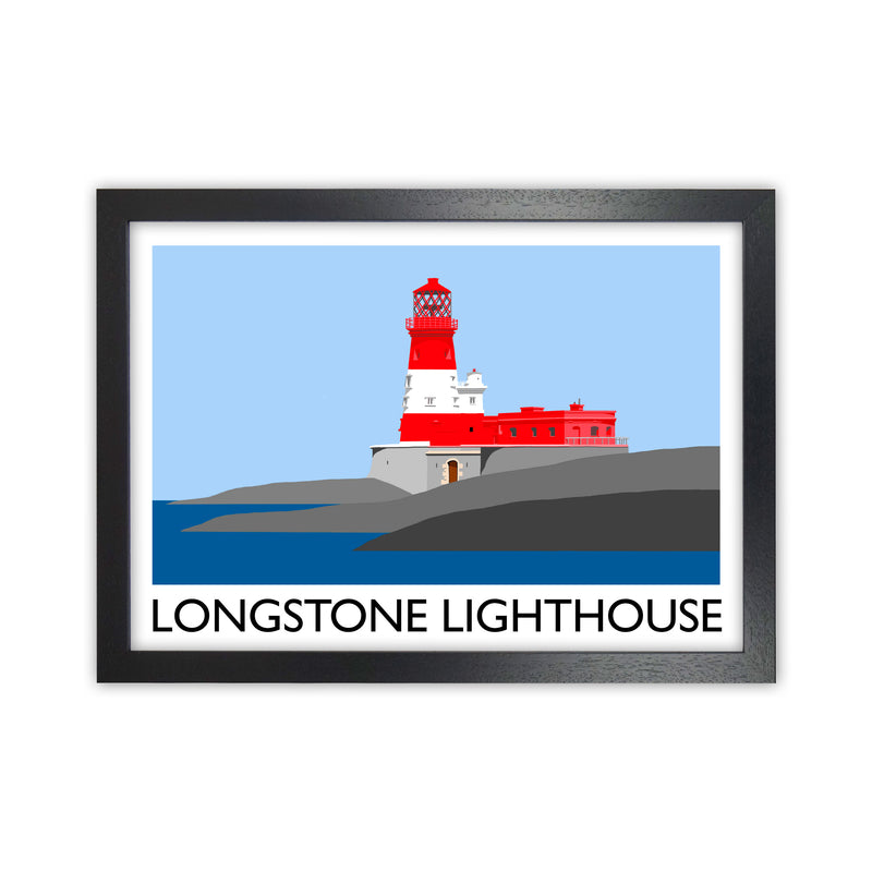 Longstone Lighthouse Travel Art Print by Richard O'Neill, Framed Wall Art Black Grain