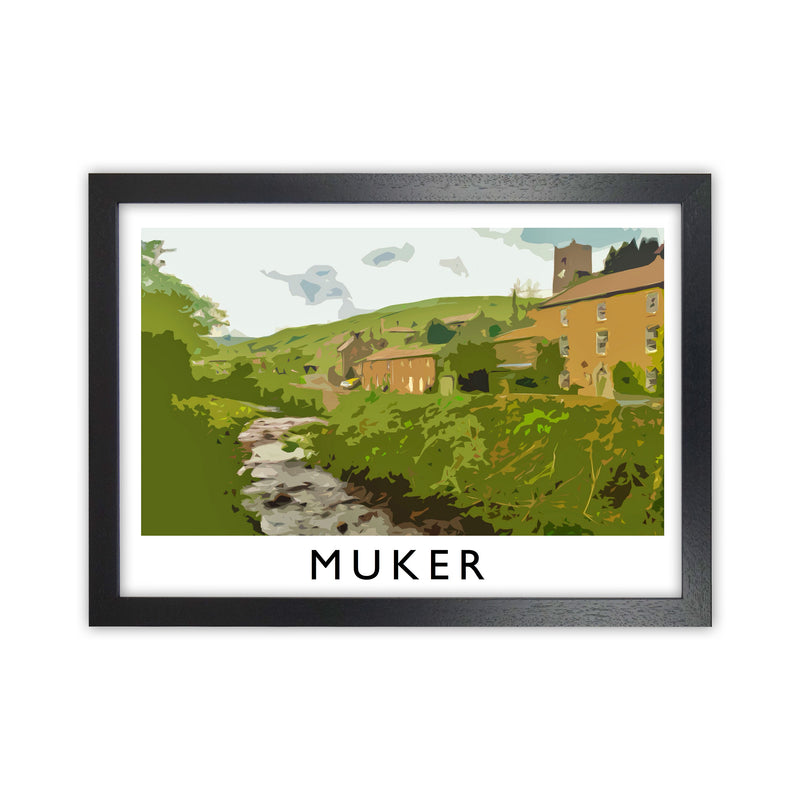 Muker Travel Art Print by Richard O'Neill, Framed Wall Art Black Grain
