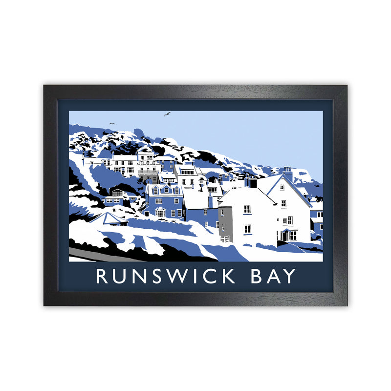 Runswick Bay Travel Art Print by Richard O'Neill, Framed Wall Art Black Grain