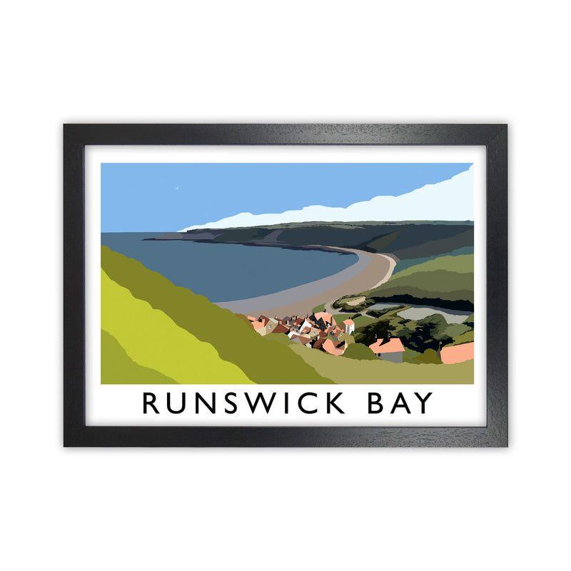 Runswick Bay Travel Art Print by Richard O'Neill, Framed Wall Art Black Grain