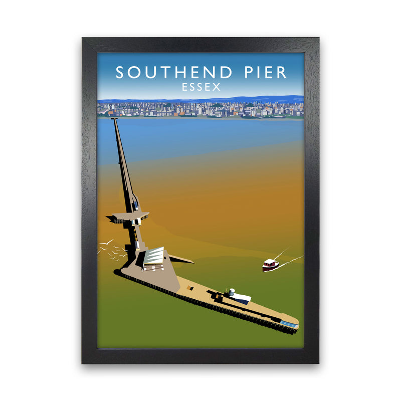 Southend Pier Essex Travel Art Print by Richard O'Neill, Framed Wall Art Black Grain