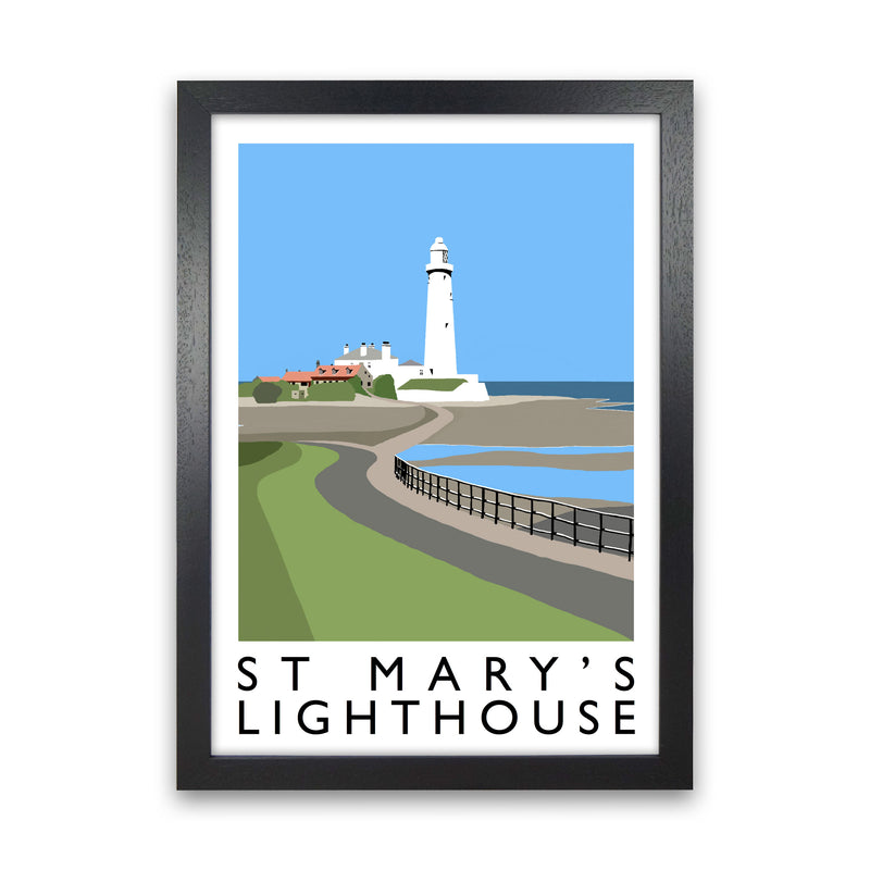 St Mary's Lighthouse Travel Art Print by Richard O'Neill Black Grain
