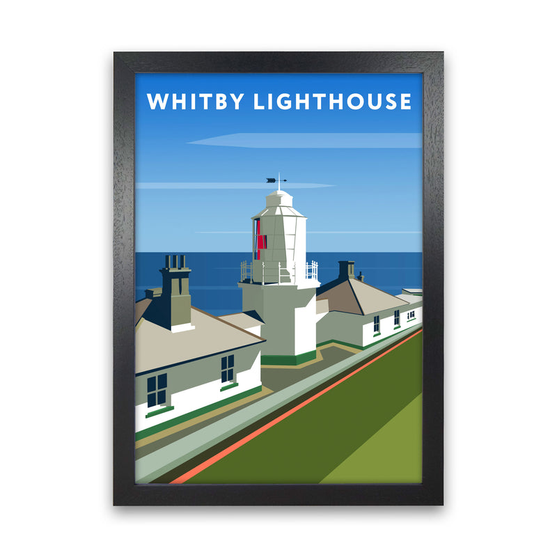 Whitby Lighthouse Travel Art Print by Richard O'Neill, Framed Wall Art Black Grain