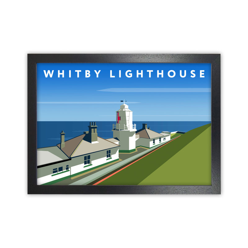 Whitby Lighthouse Digital Art Print by Richard O'Neill, Framed Wall Art Black Grain