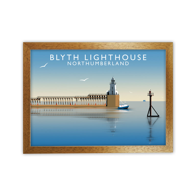 Blyth Lighthouse Northumberland Framed Digital Art Print by Richard O'Neill Oak Grain